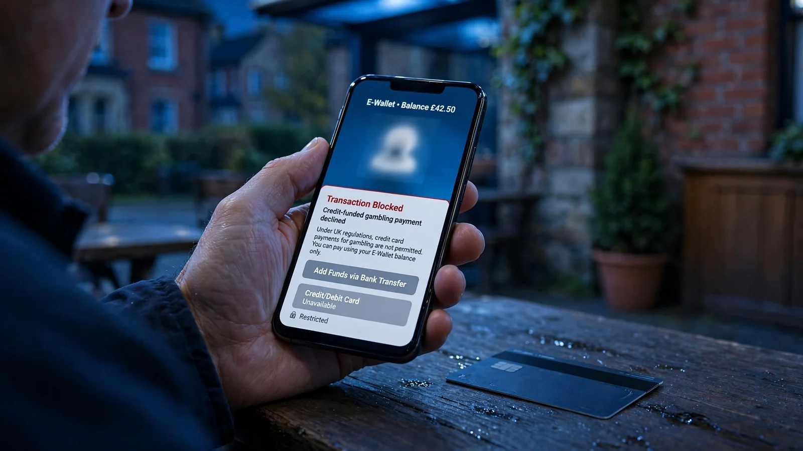 Hand holding smartphone with generic e‑wallet app
